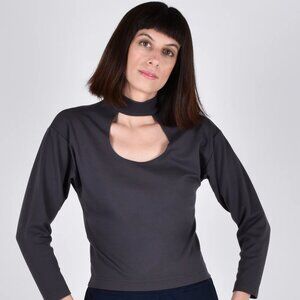 NWT Egret Top 2-in-1 Long Sleeve in Navy - Mock Neck and Key Hole Cutout Style